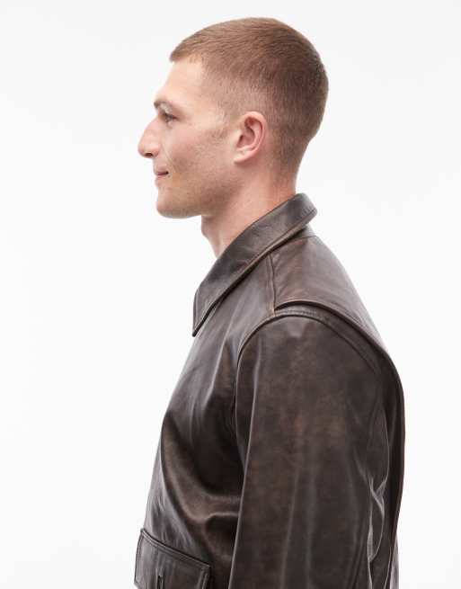 Levi's clayton leather aviator jacket in brown | ASOS