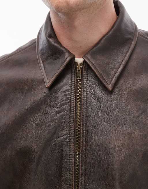 Levi's - Clayton - Pilotenjack van leer in bruin | ASOS