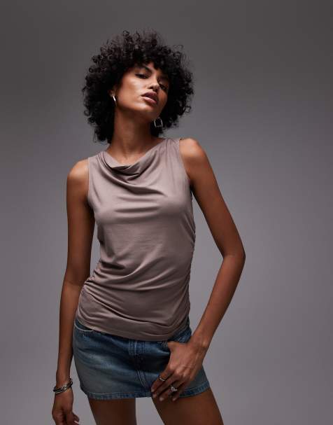 Levi's - Clea - Gerimpelde tanktop met gedrapeerde hals in taupe - view 1