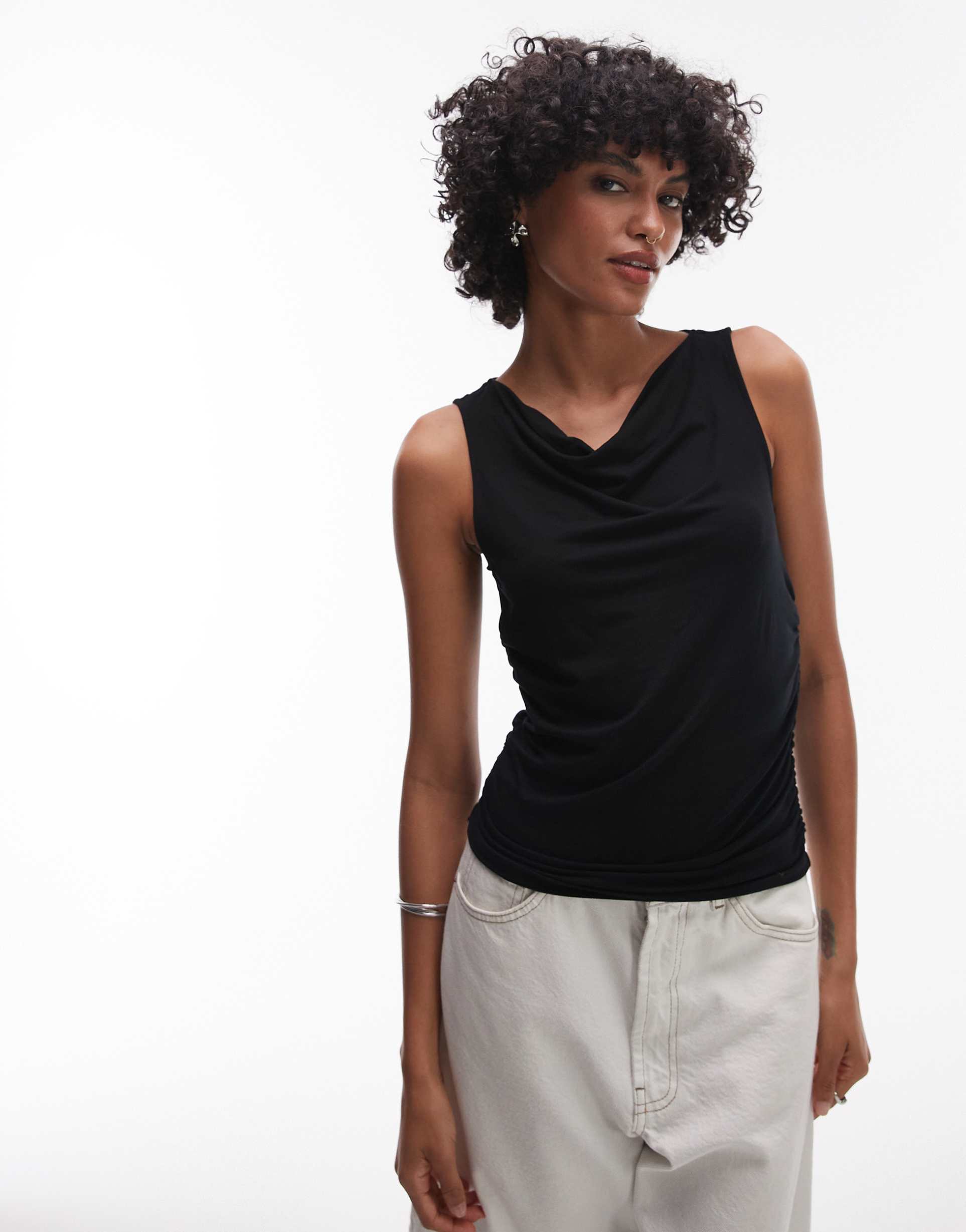 levi's clea ruched cowl tank in black