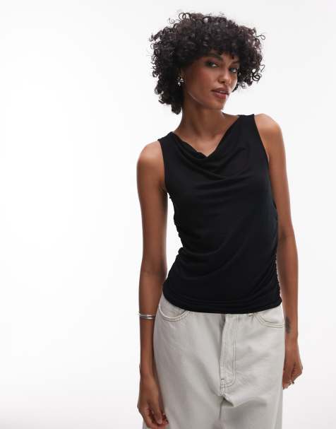 Levi's – Clea – Tanktop in Schwarz mit Raffung und Wasserfallausschnitt - view 1