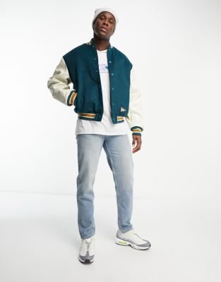 Levi s Coit letterman varsity bomber jacket in cream and green