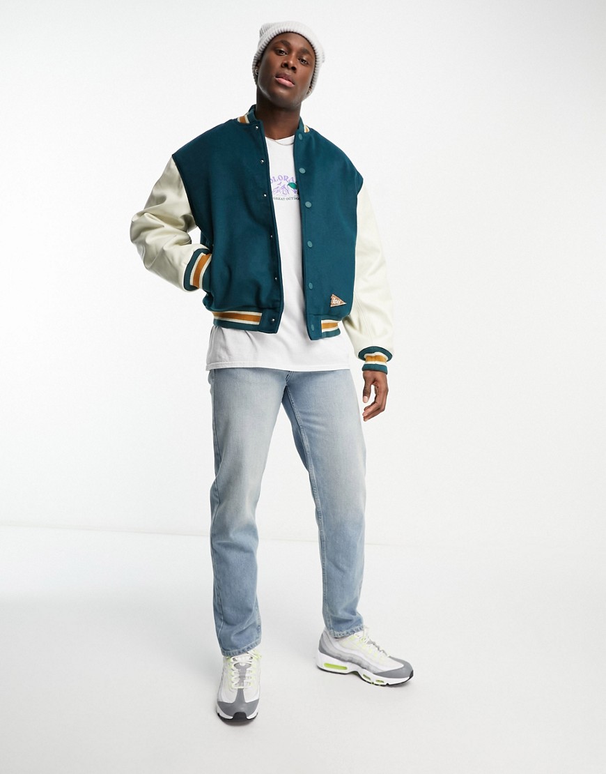 Levi's Coit letterman varsity bomber jacket in cream and green with logo