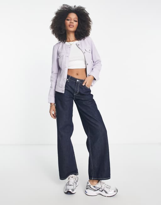 Levi's collarless denim trucker jacket in lilac | ASOS