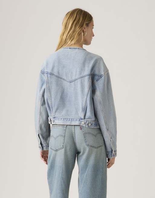 Levi's Collarless shrunken '90s trucker jacket in blue, 2 of 4