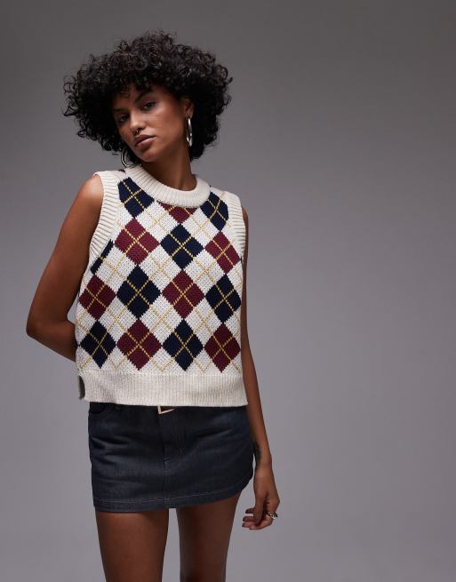 Levi's collegiate argyle knit singlet in beige