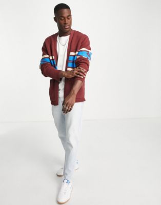Levi's collegiate cardigan in burgundy/blue stripe with pockets - ASOS Price Checker