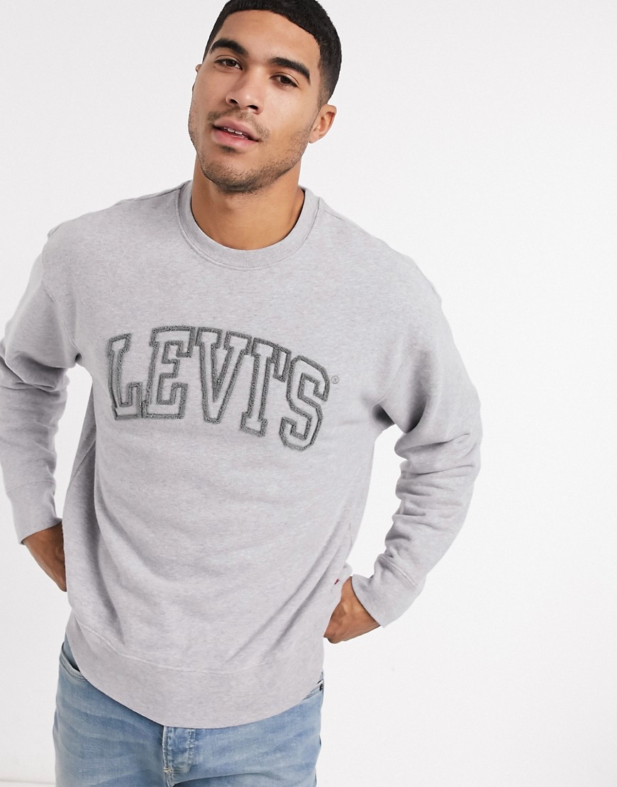 Levi's collegiate outline logo relaxed fit crewneck sweatshirt in midtone heather grey