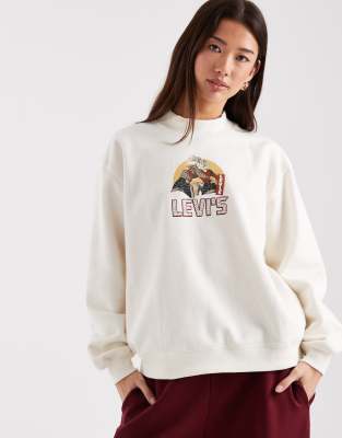 Levi's - Collins - Sweatshirt in Ecru mit Stehkragen und Western-Motiv-Weiß