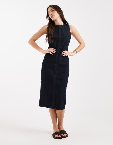 Levi's column denim midi dress in blue