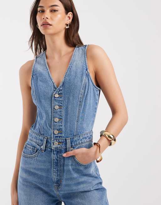 Levi's - Combinaison ample sans manches en jean - Bleu moyen, 2 de 4