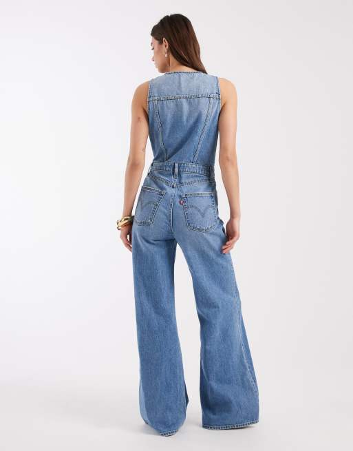 Levi's - Combinaison ample sans manches en jean - Bleu moyen, 3 de 4