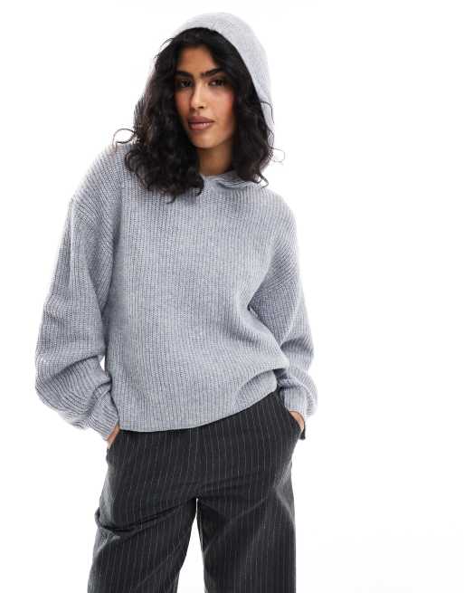 Levi's - Comet - Geribbelde gebreide hoodie met ruimvallende pasvorm in gemêleerd lichtgrijs