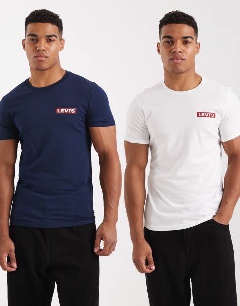 Levi's - Confezione da 2 t-shirt blu navy e bianca con etichetta con logo - view 1