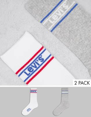 Levi's - Confezione da due paia di calzini corti con logo a coste colore bianco e grigio