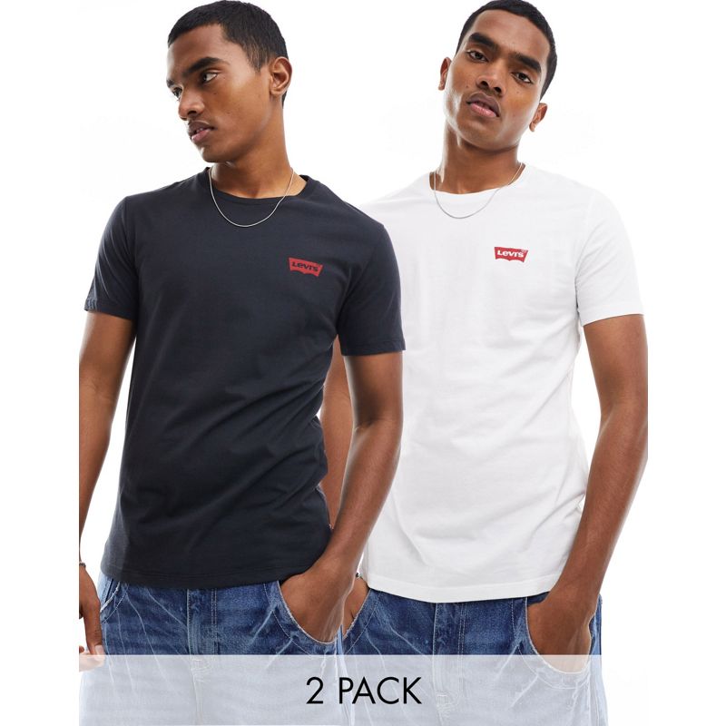 Uomo ygmA8 Levi's - Confezione da due T-shirt con riquadro del logo piccolo, colore nero/bianco