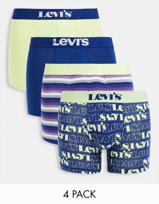 Levi's - Confezione da quattro paia di boxer con stampa, a strisce e in tinta unita, colore verde e blu