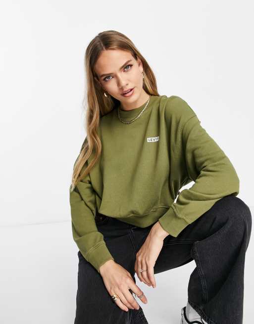 Levi's contrast stitch logo sweater in khaki | ASOS