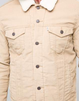 levi's cord borg trucker jacket in beige