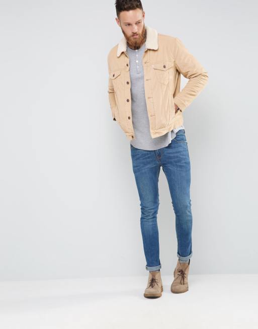 Levi s cord borg lined jacket type 3 trucker beige