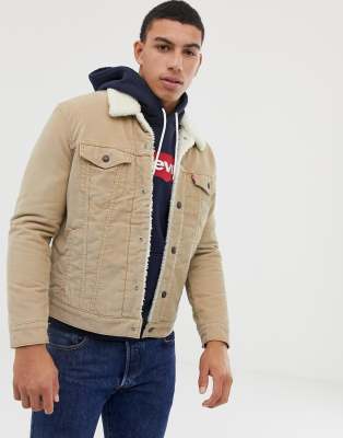 levi's cord borg trucker jacket in beige