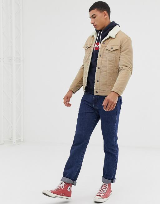 Levi's cord borg on sale trucker jacket in beige