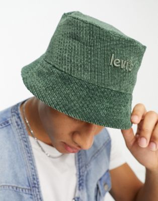 Levi's cord bucket hat in green with poster logo