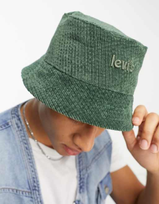 Levi's cord bucket hat in green with poster logo