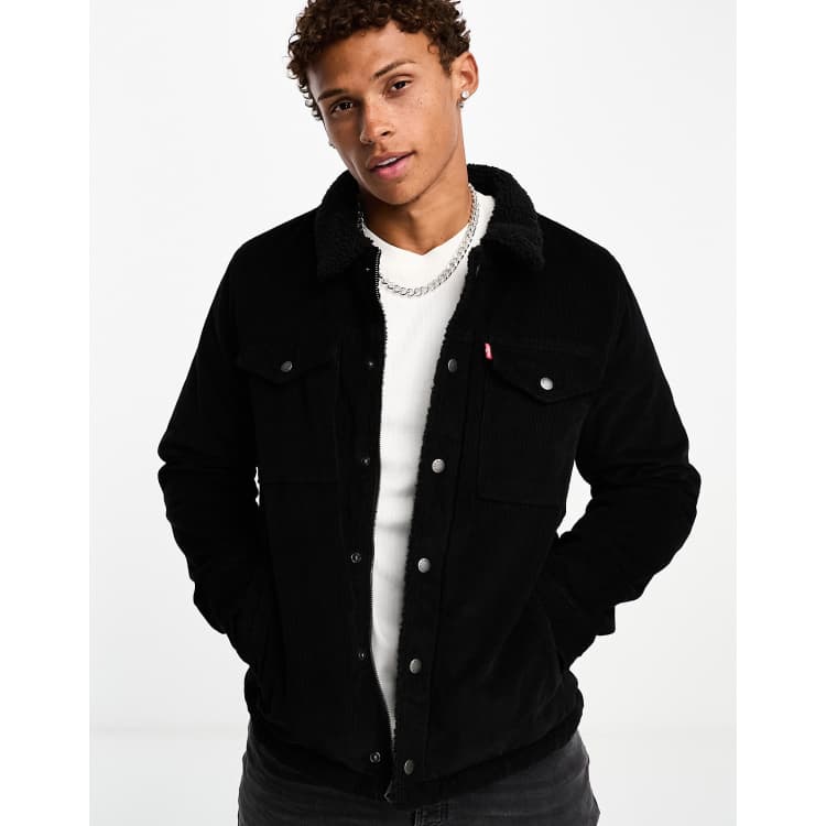 Levi's cord borg shop trucker jacket in black