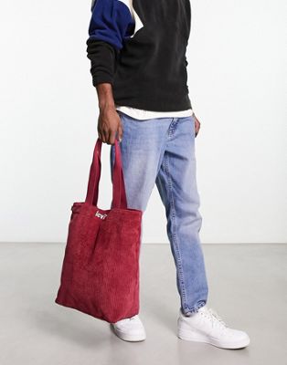 Levi's cord tote bag in red with poster logo