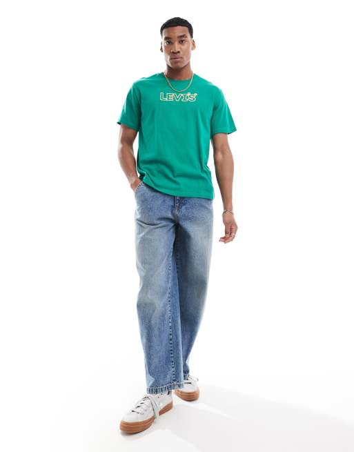 Levi's – Corder Headline – Zielony luźny T-shirt z logo