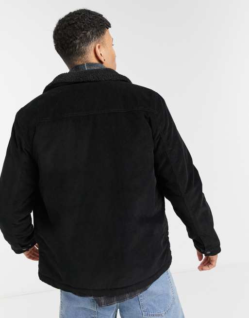 Levi's corduroy military jacket sherpa lining & collar in black | ASOS