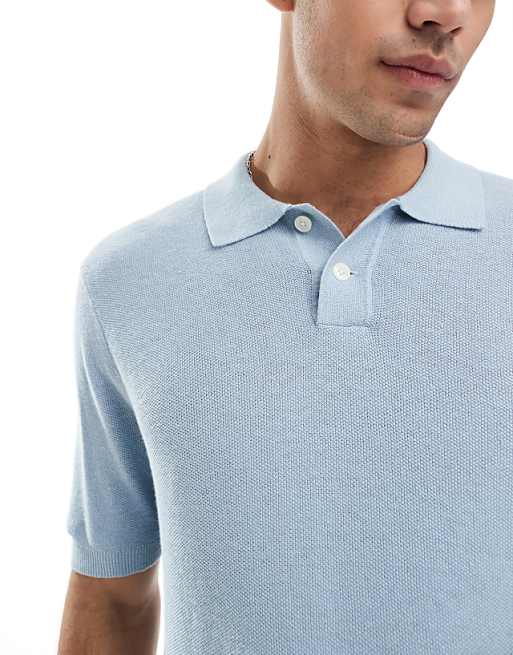 Levi's cotton linen blend seed stitch knit polo in light Levi's cotton linen blend seed stitch knit polo in light