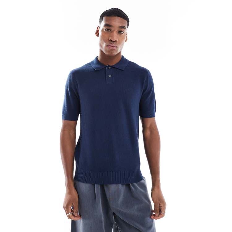 Levi's cotton linen blend seed stitch knit polo in navy | ASOS