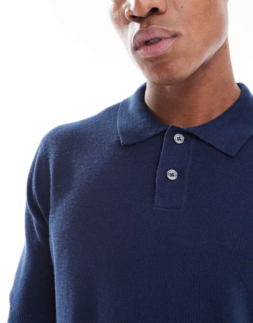 Levi's cotton linen blend seed stitch knit polo in navy | ASOS