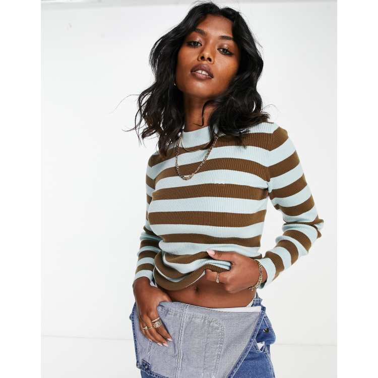 Levi's crew neck knitted jumper in blue and brown stripe | ASOS