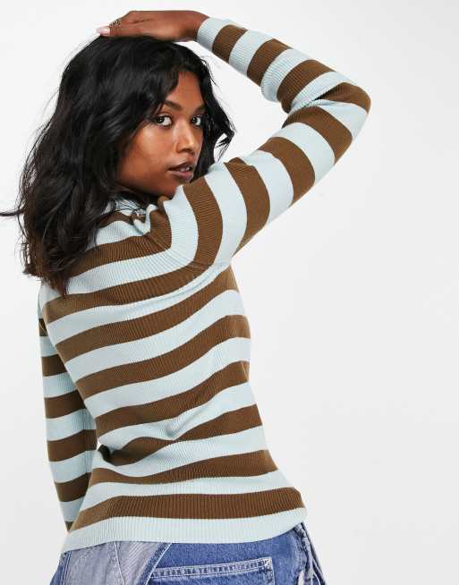 Levi's crew neck knitted jumper in blue and brown stripe | ASOS