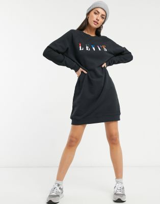 crew neck sweatshirt dress in black 