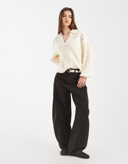 Levi's crochet polo jumper in ecru, 2 of 4