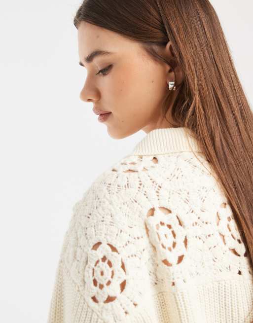 Levi's crochet polo jumper in ecru, 4 of 4