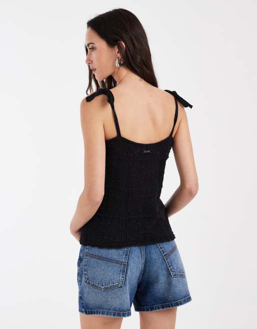 Levi's crochet tie strap tank top in black, 3 of 4
