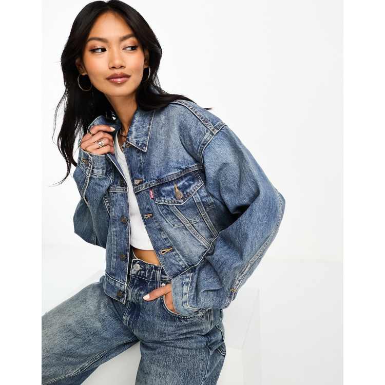 Levi s crop dad denim trucker jacket in blue