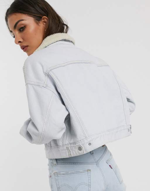 Cropped sherpa trucker jacket