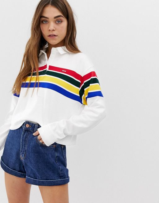 Levi's crop rugby shirt with stripe | ASOS