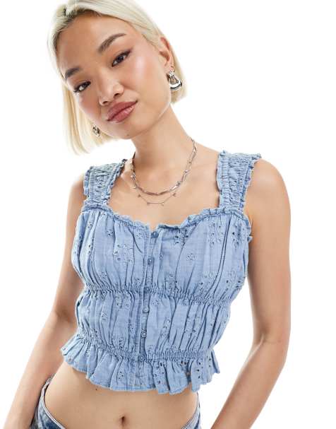 Levi's - Crop top blu in pizzo - view 1