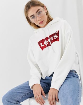 cropped batwing hoodie with sequin logo 