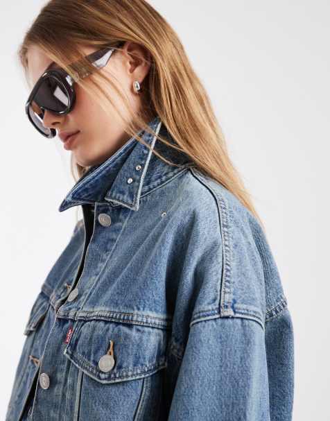 Levi's cropped embellished co-ord denim jacket in blue - view 1