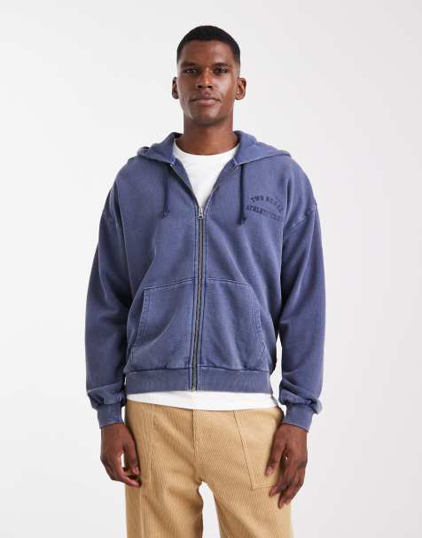 Levi's – Cropped Fit Kapuzenjacke in Mittelblau mit „Two Horse“-Print - view 1