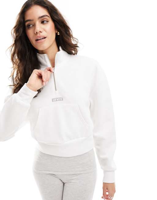 Levi's cropped half zip sweat with small logo in white