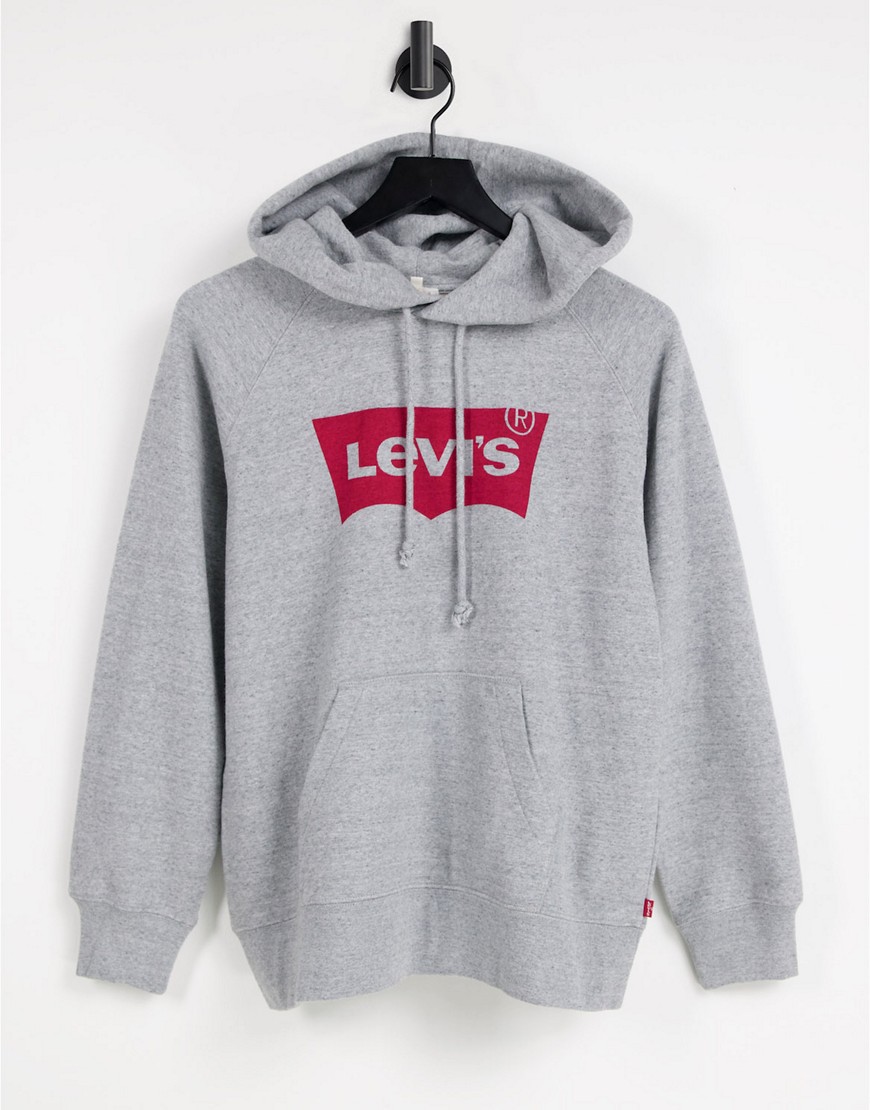 Levi's - Cropped hoodie met grafische sportprint in 'Housemark' gemêleerd schoorsteengrijs